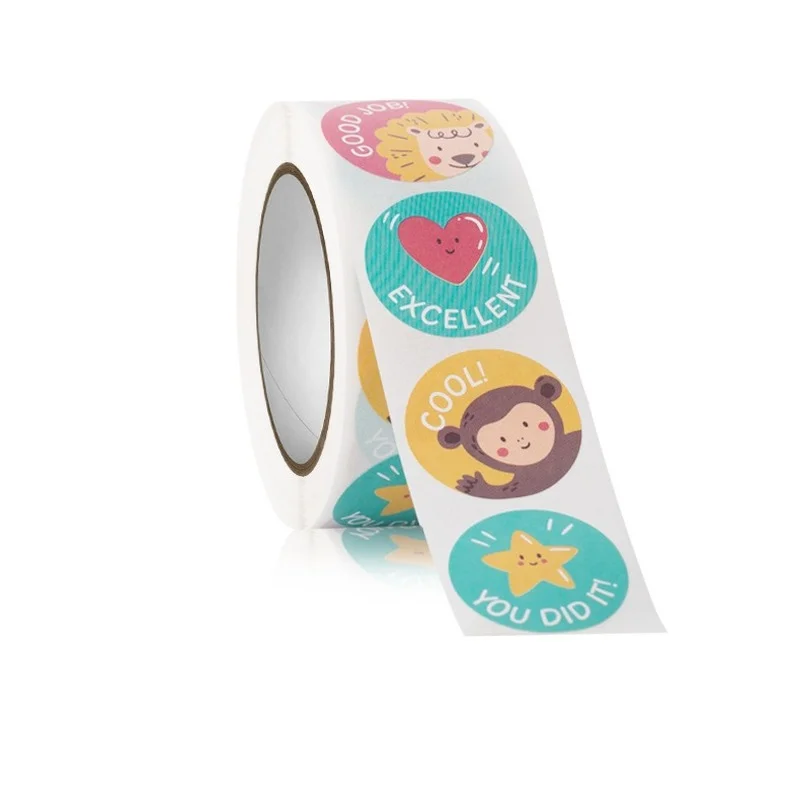 동물 좋은 일 멋진 스티커 롤 봉투, 칭찬 보상 학생 작업 라벨, 문구류 씰 라벨, 100-500 개, 1 인치, 2.5cm