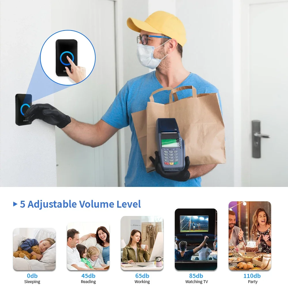 Meian-스마트 홈 무선 야외 초인종, IP65 방수 문짝 벨, 60 곡, 스마트 보안 경보, 문짝 벨 차임