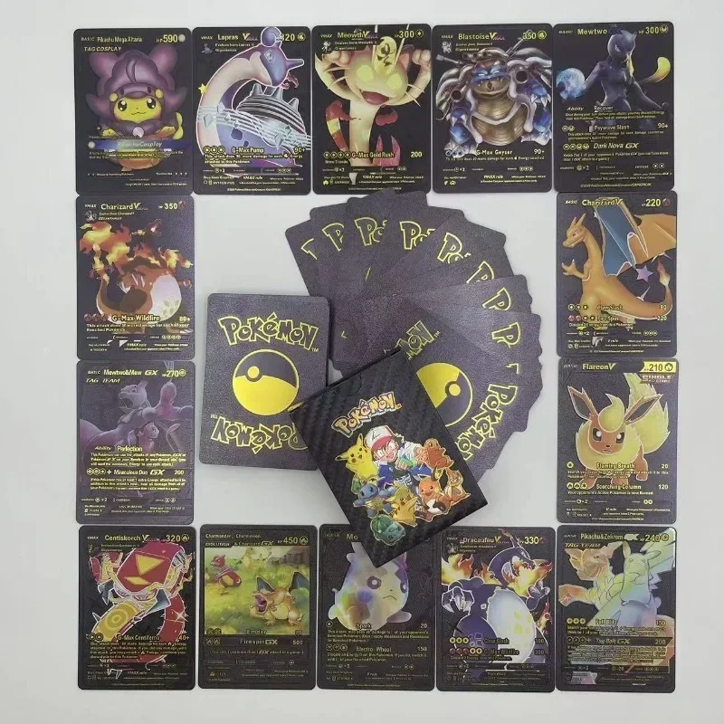 포켓몬 카드 골드 실버 블랙 컬러 멀티 플래시 Vmax GX 영어 스페인어 레어 컬렉션 배틀 트레이너 카드, 어린이 장난감 선물