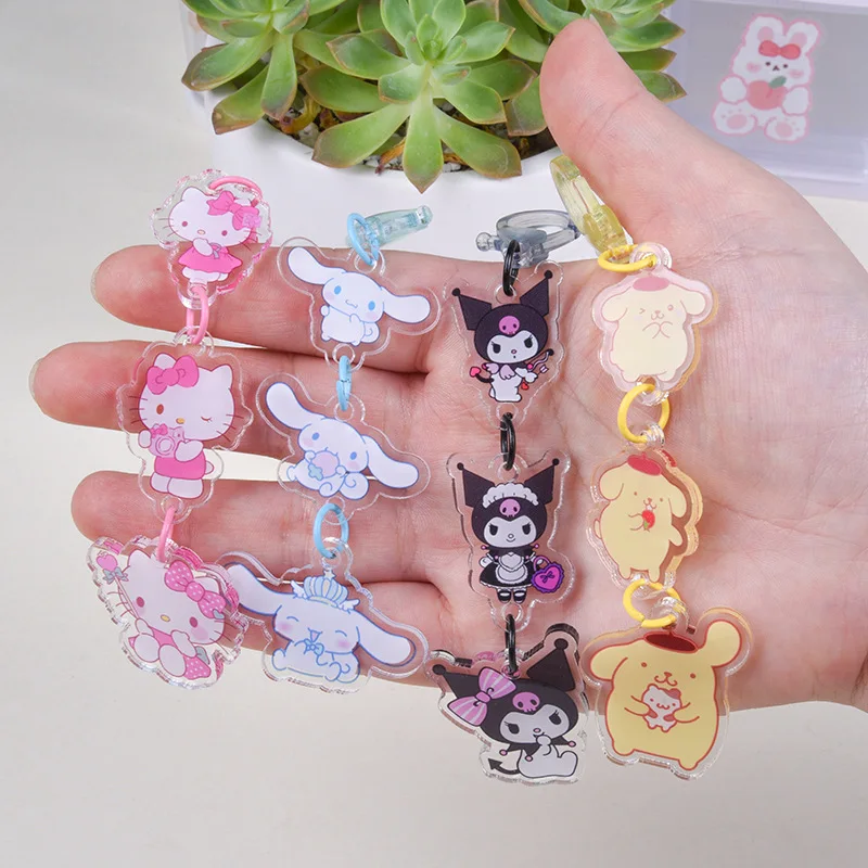 산리오 키체인 귀여운 애니메이션 쿠로미 마이 멜로디 시나몬 만화 아크릴 로프 키체인, 카와이 소녀 가방 키링 펜던트 선물