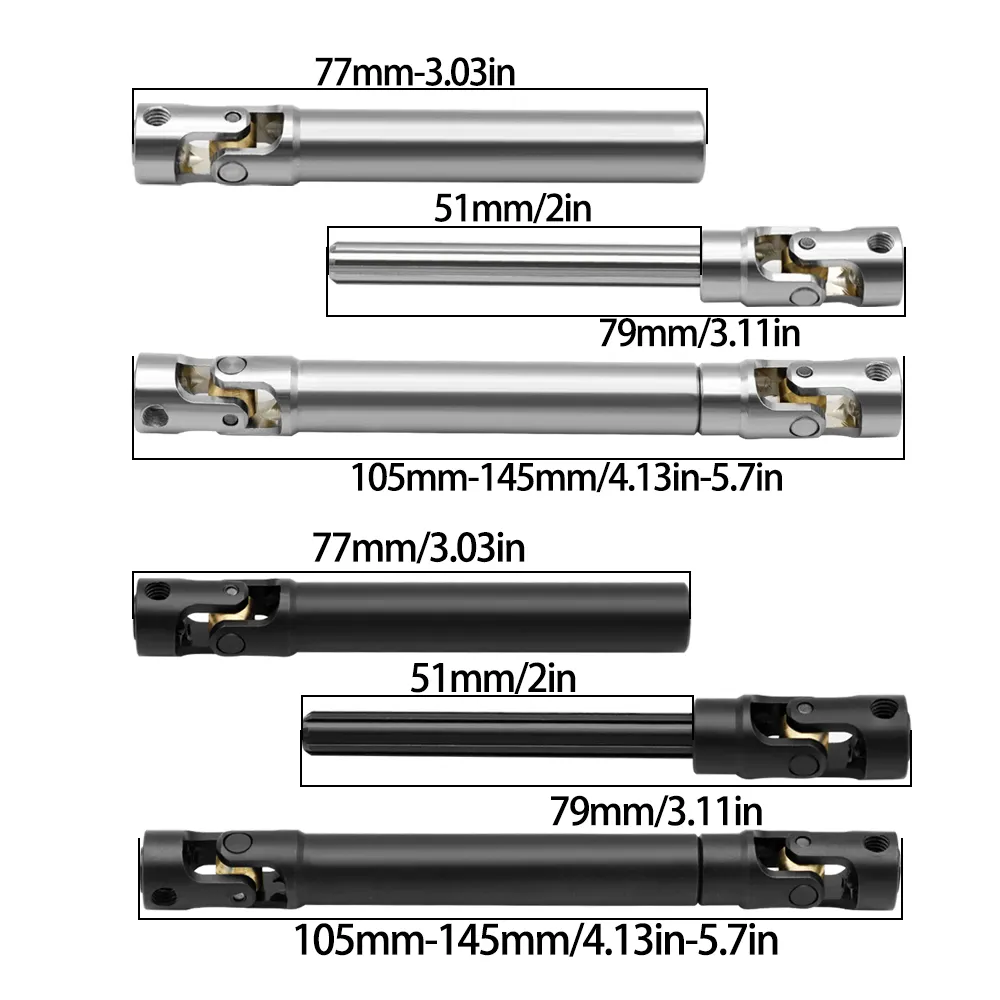 금속 내부 스플라인 드라이브 샤프트 유니버설 조인트 구동축, 1/10 RC 자동차 크롤러 축 SCX10 글래디에이터 YK4082 TRX4 TF2 D110 용