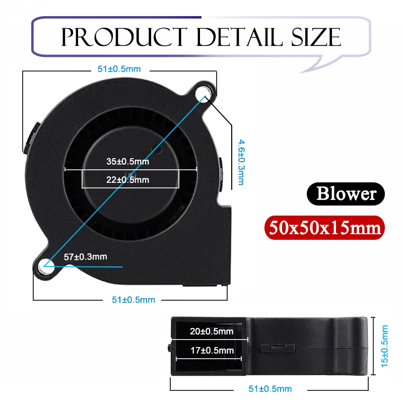 Gdstime 방사형 터보 송풍기, 3D 프린터 액세서리, 선풍기 50mm 브러시리스 DC 냉각 선풍기, 5cm 5015 쿨러 선풍기, DC 5V, 24V, 50x15mm, 2 개