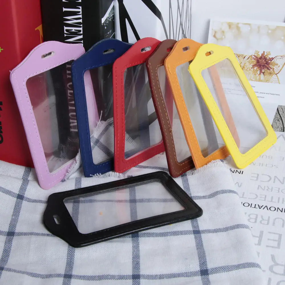 2023 양면 투명 PU 모조 가죽 신용 카드 홀더, 다채로운 지퍼 없음 배지 카드 세트, 작업용품, 1PC