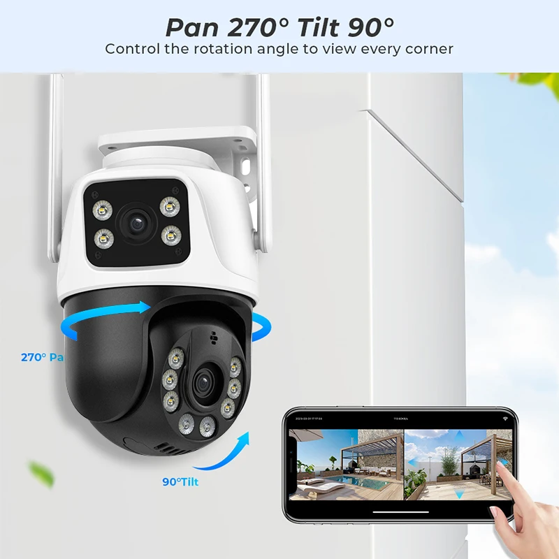 야외 야간 투시경 듀얼 스크린 사람 감지 보안 보호 CCTV 감시 IP 카메라, 8MP, PTZ 와이파이 카메라, 4MP