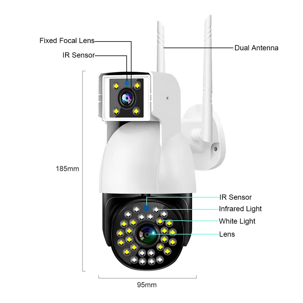 4G 와이파이 IP 카메라 PTZ 야외 방수 카메라, 듀얼 렌즈 자동 추적 스마트 홈 보안 보호 CCTV 네트워크 웹캠 V380