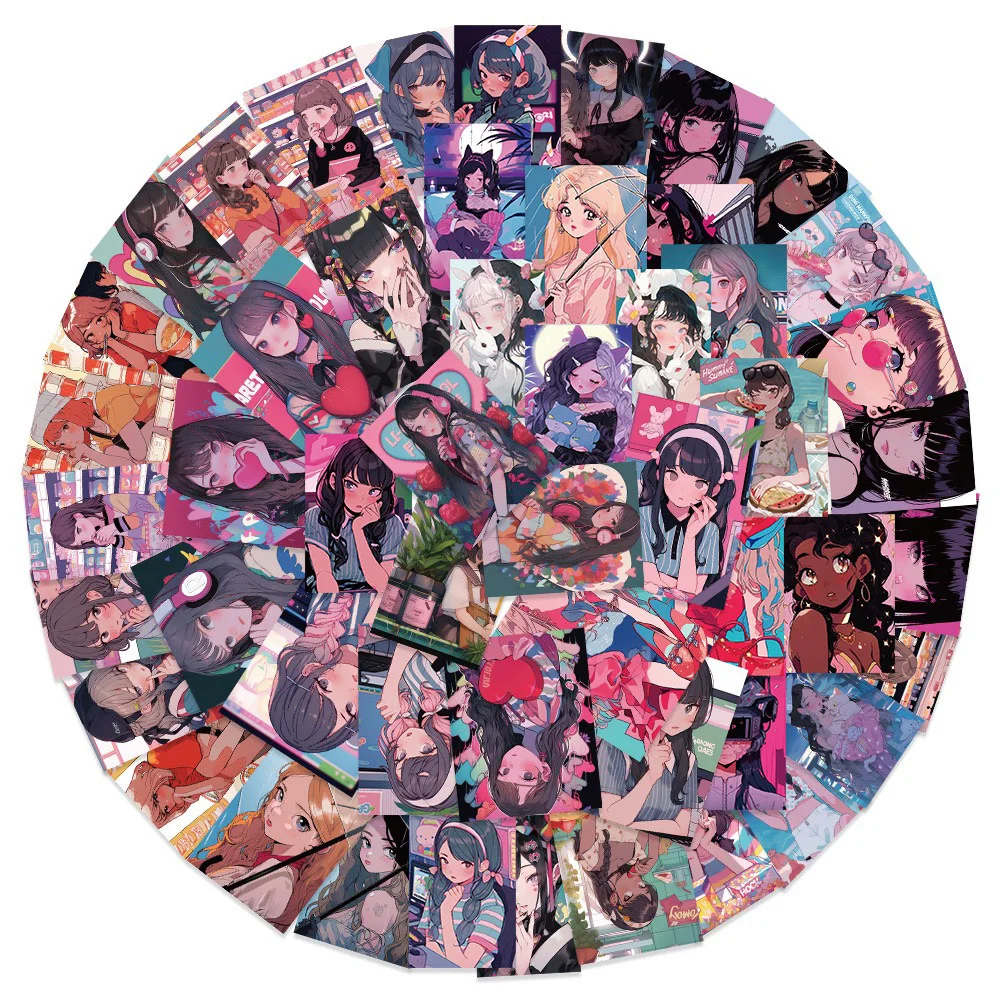 Illustrator Girl Ins 레트로 Y2K 만화 스티커, DIY 휴대폰 노트북 수하물 스케이트보드 그래피티 데칼, 재미있는 어린이 장난감, 10 PCs, 30 PCs, 52PCs