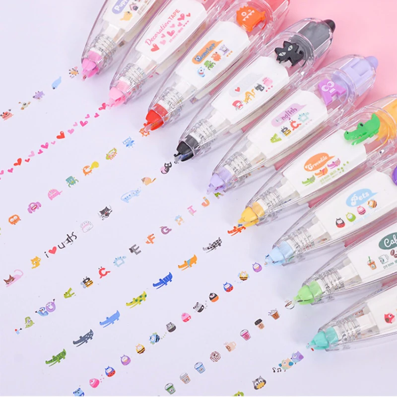 수정 테이프 리필 세트 귀여운 동물 만화 장식 프레스 타입, 귀여운 일기 문구 장식, 학교 용품, 4 개