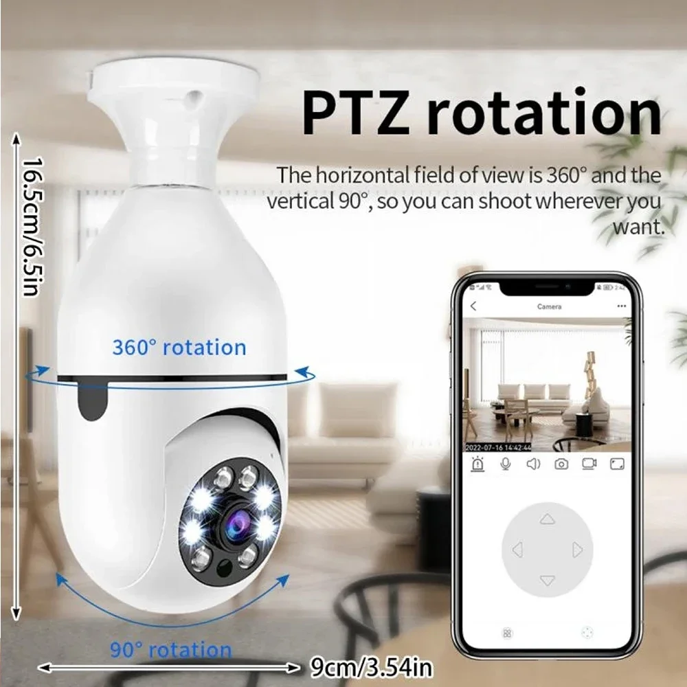 ICSEE E27 와이파이 전구 카메라, 4MP 와이파이 PTZ 다채로운 야간 투시경, 양방향 오디오 베이비 모니터, 자동 추적, 홈 보안 CCTV 카메라