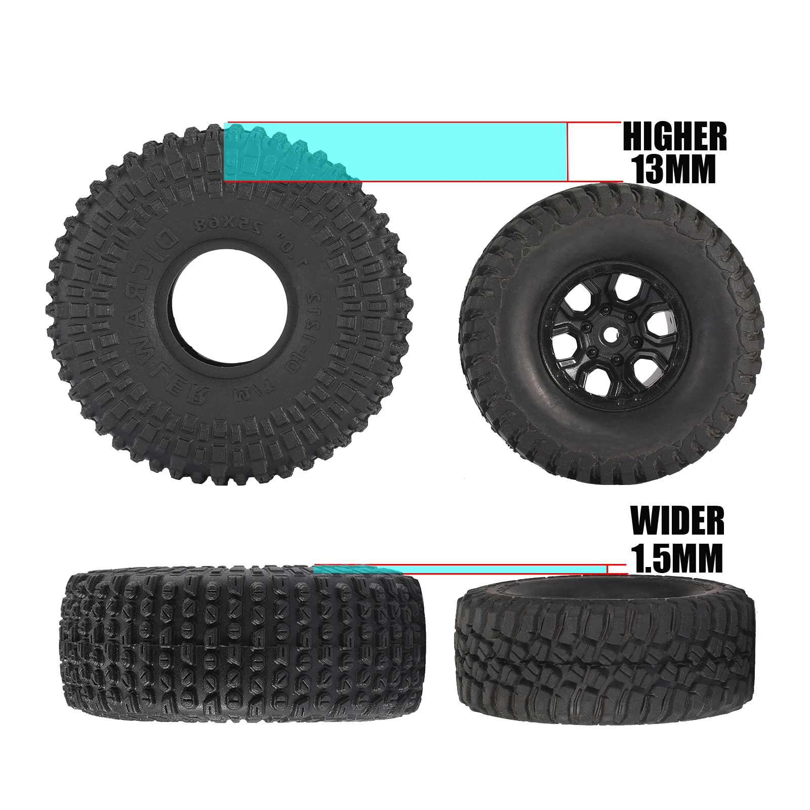 슈퍼 소프트 점착성 1.0 휠 타이어 머드 스터드 타이어, TRX4M 1/18 1/24 RC 크롤러 축 SCX24 FMS FCX24 RC 자동차 업그레이드, 68x25mm