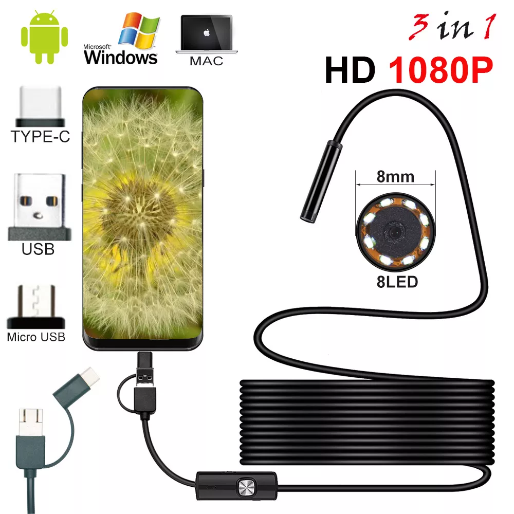 안드로이드 PC용 8mm 내시경 카메라, 1080P HD USB 내시경, 8 LED, 1 m, 2 m, 5m 유연한 케이블, 방수 검사 보어스코프, 신제품 title=안드로이드 PC용 8mm 내시경 카메라, 1080P HD USB 내시경, 8 LED, 1 m, 2 m, 5m 유연한 케이블, 방수 검사 보어스코프, 신제품 