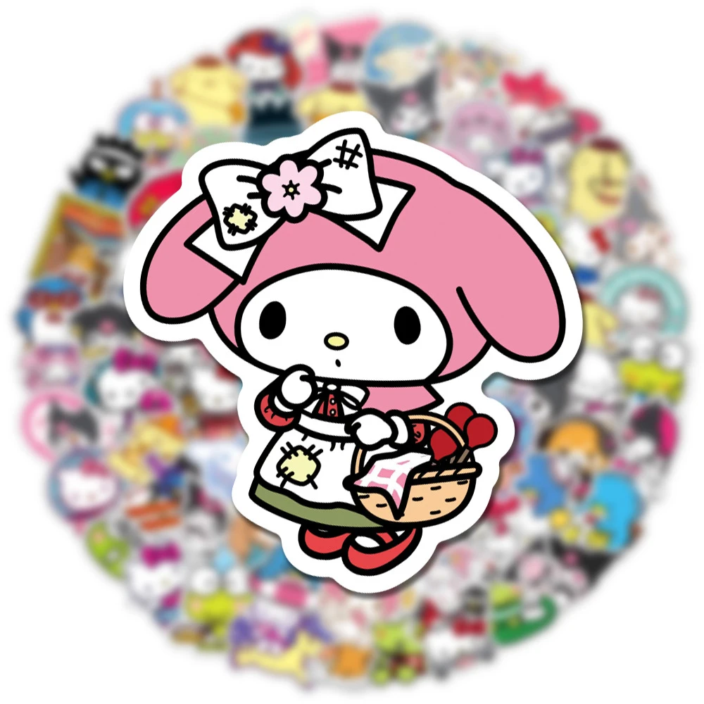 귀여운 산리오 애니메이션 스티커, 헬로 키티 쿠로미 마이 멜로디 만화 데칼, 방수 귀여운 어린이 장식 스티커, 10 개, 30 개, 50 개, 100 개