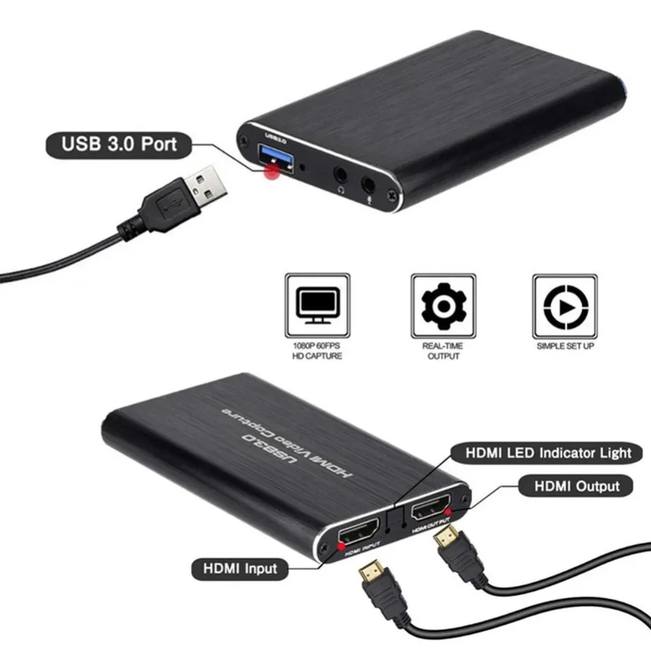 USB 3.0 비디오 캡처 카드 동글, 4K HDMI 호환, OBS 캡처 게임 게임 캡처 카드 라이브용 비디오 녹음기, 1080P 60fps