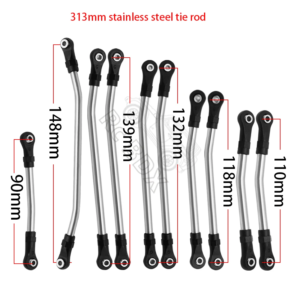 조립되지 않은 스테인리스 스틸 링크 로드 키트, 1/10 RC 자동차 크롤러 축 SCX10 II 90046 휠베이스, 313mm, 324mm, 로트당 10 개