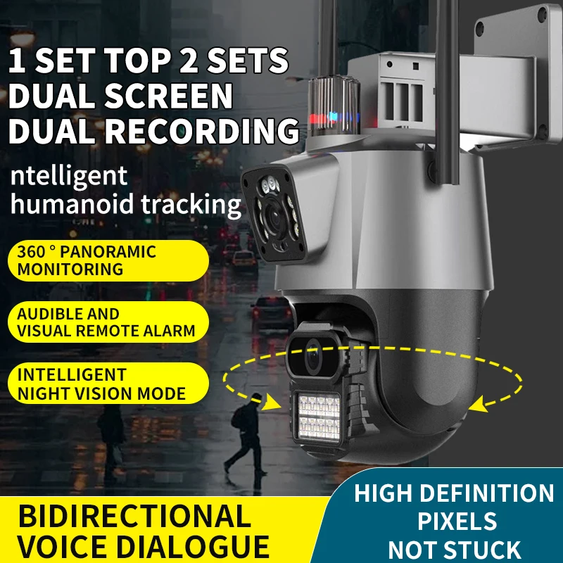 듀얼 렌즈 자동 추적 방수 보안 비디오 감시 경찰 조명 경보, 야외 와이파이 PTZ, 8MP 4K IP 카메라, 듀얼 스크린
