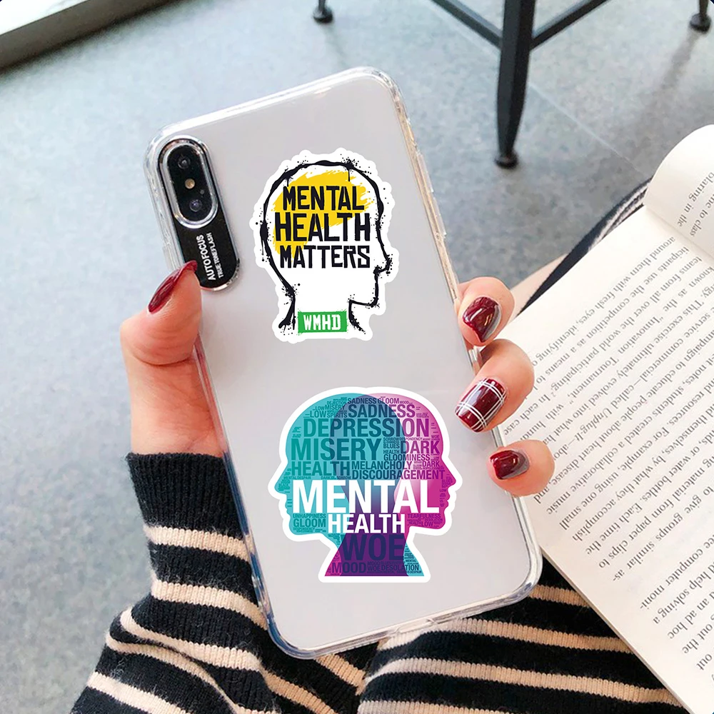 정신 건강 만화 그래피티 스티커 10/50 피스, 수하물 노트북 기타 컵 DIY 텍스트 스티커 어린이 장난감 장식 데칼