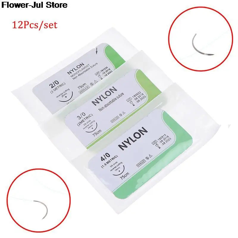 2/0 3/0 4/0 바늘 봉합 나일론 모노필라멘트 무부상 봉합 의료용 실 봉합, 의료 수술 봉합 도구, 인기 제품, 12 개