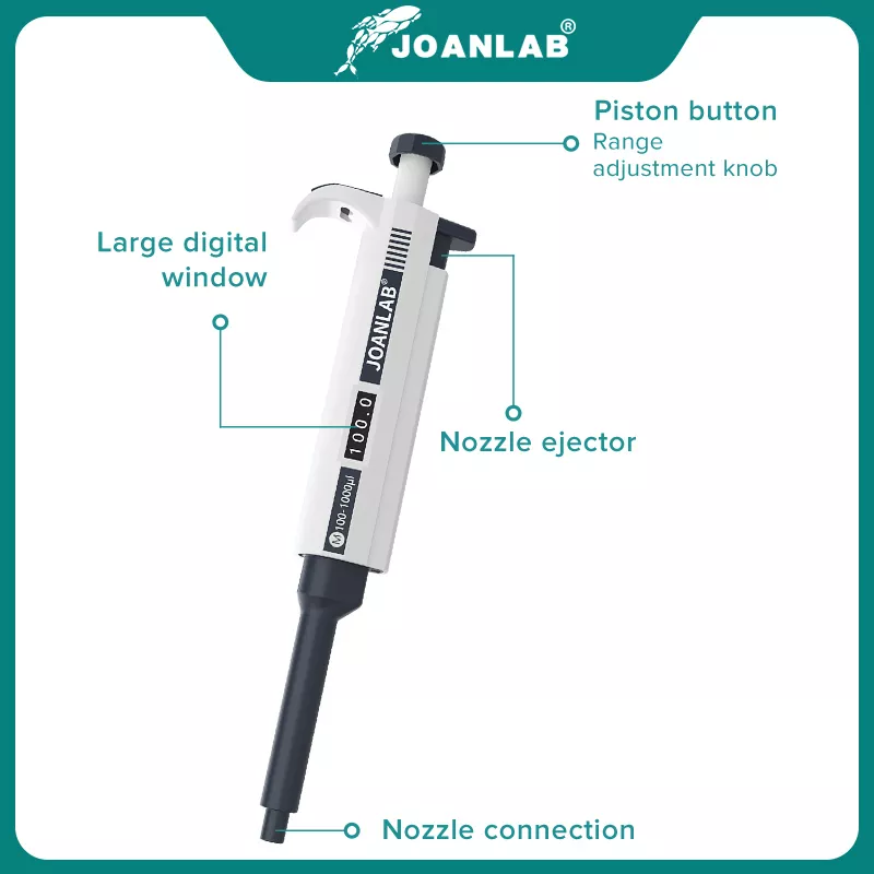 JOANLAB 공식 매장 실험실 피펫 플라스틱 단일 채널 디지털 조정 가능한 마이크로 피펫 실험실 장비 (피펫 팁 포함)