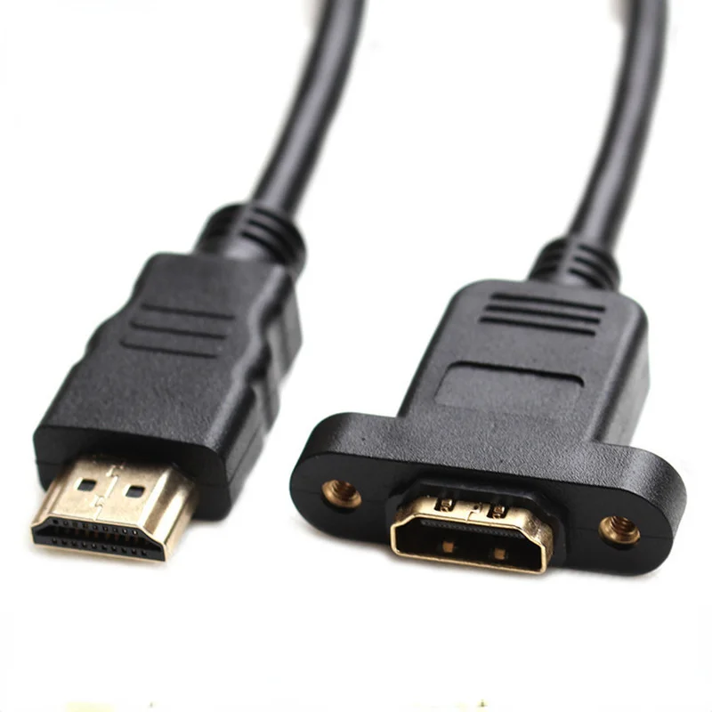 HDMI 호환 수-암 연장 케이블, 나사 패널 마운트, 금도금 비디오 어댑터 커넥터, 50cm, 1FT, 1080P HDTV