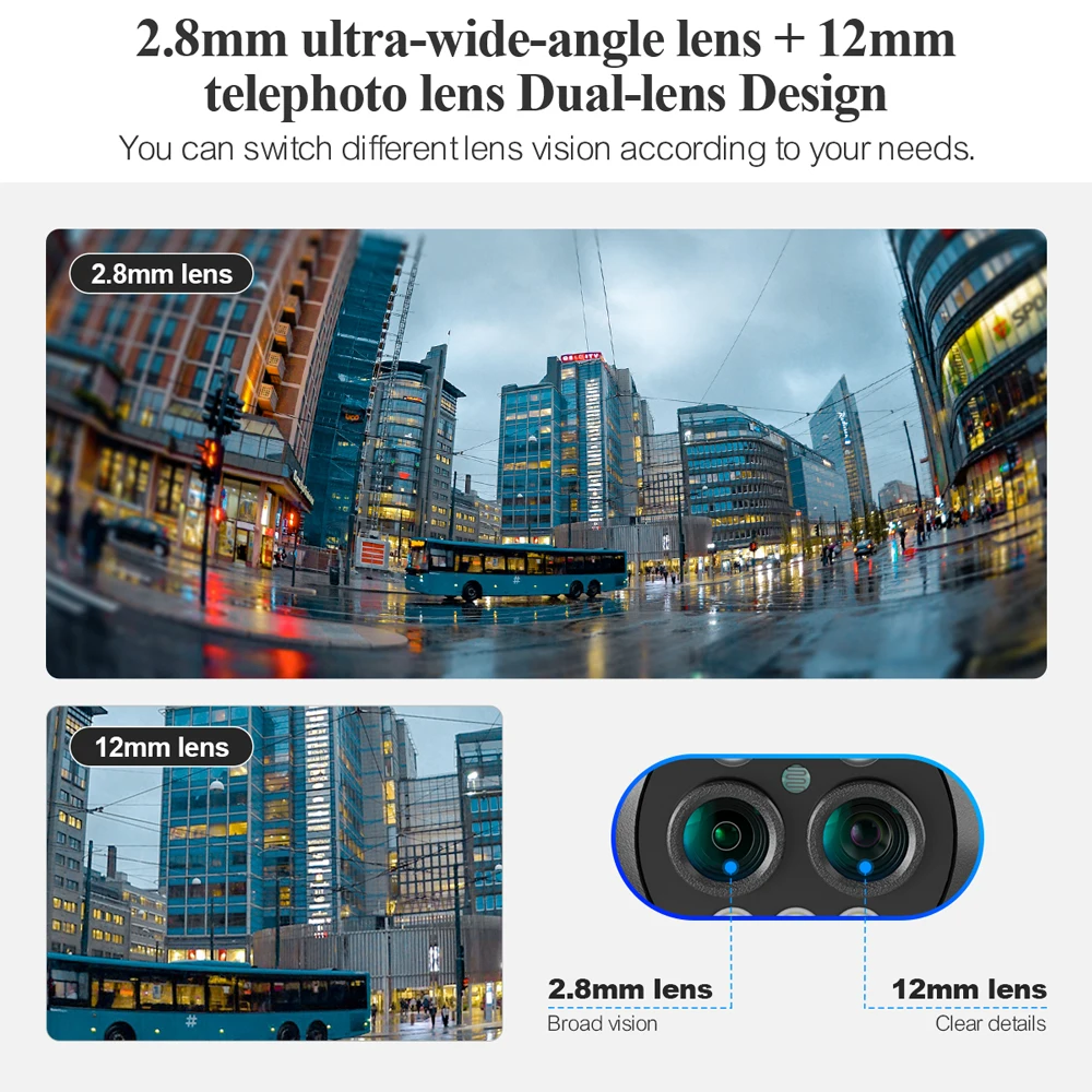 Techage 무선 IP 카메라, 듀얼 렌즈, 인간 감지, 자동 추적, ONVIF WIFI 카메라, 풀 컬러 야간, HD 8MP, 8X 줌, PTZ, 2.8mm, 12mm