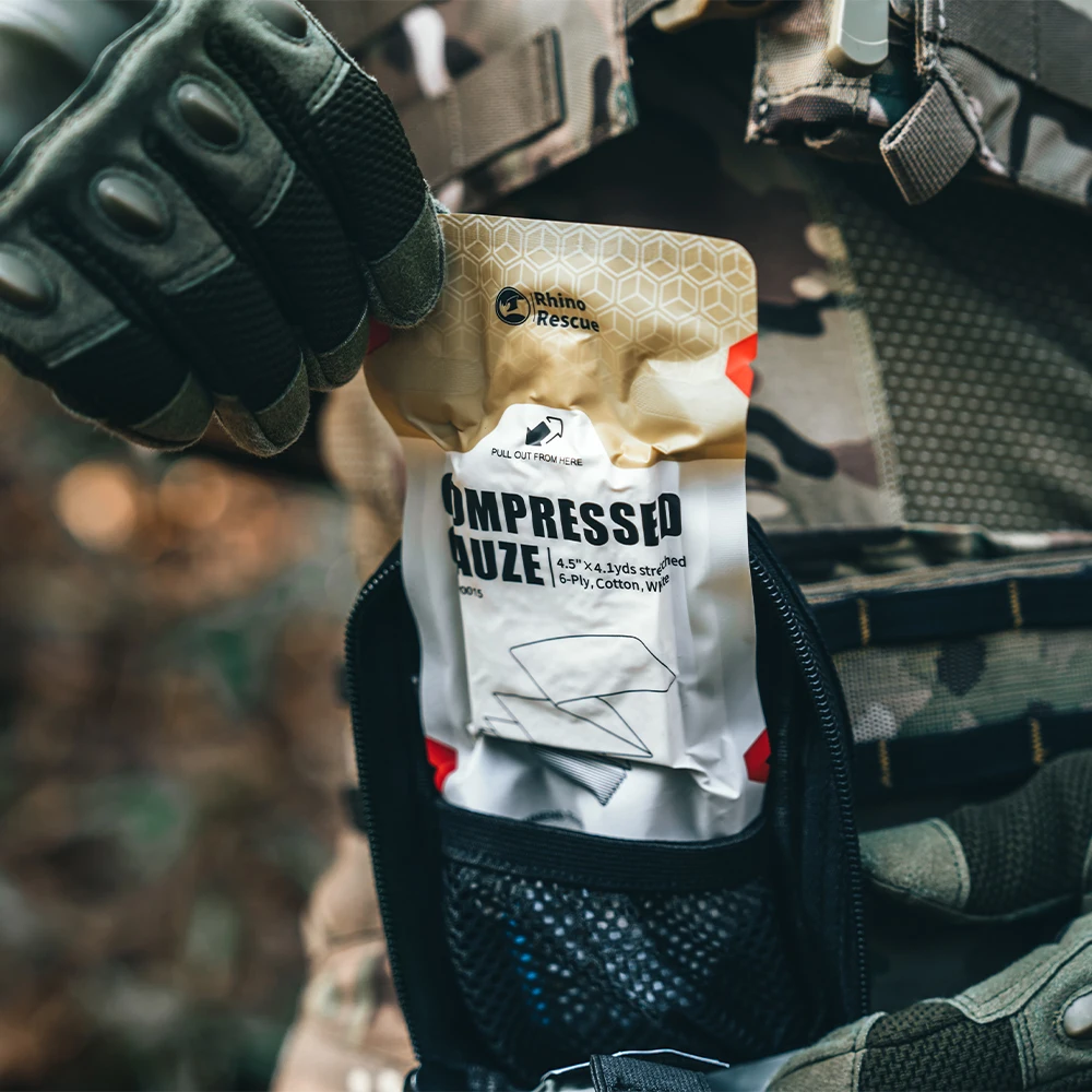 코뿔소 구조 압축 거즈, 흰색 면 상처 포장, 응급 상처 드레싱, 응급 처치 및 외상 키트