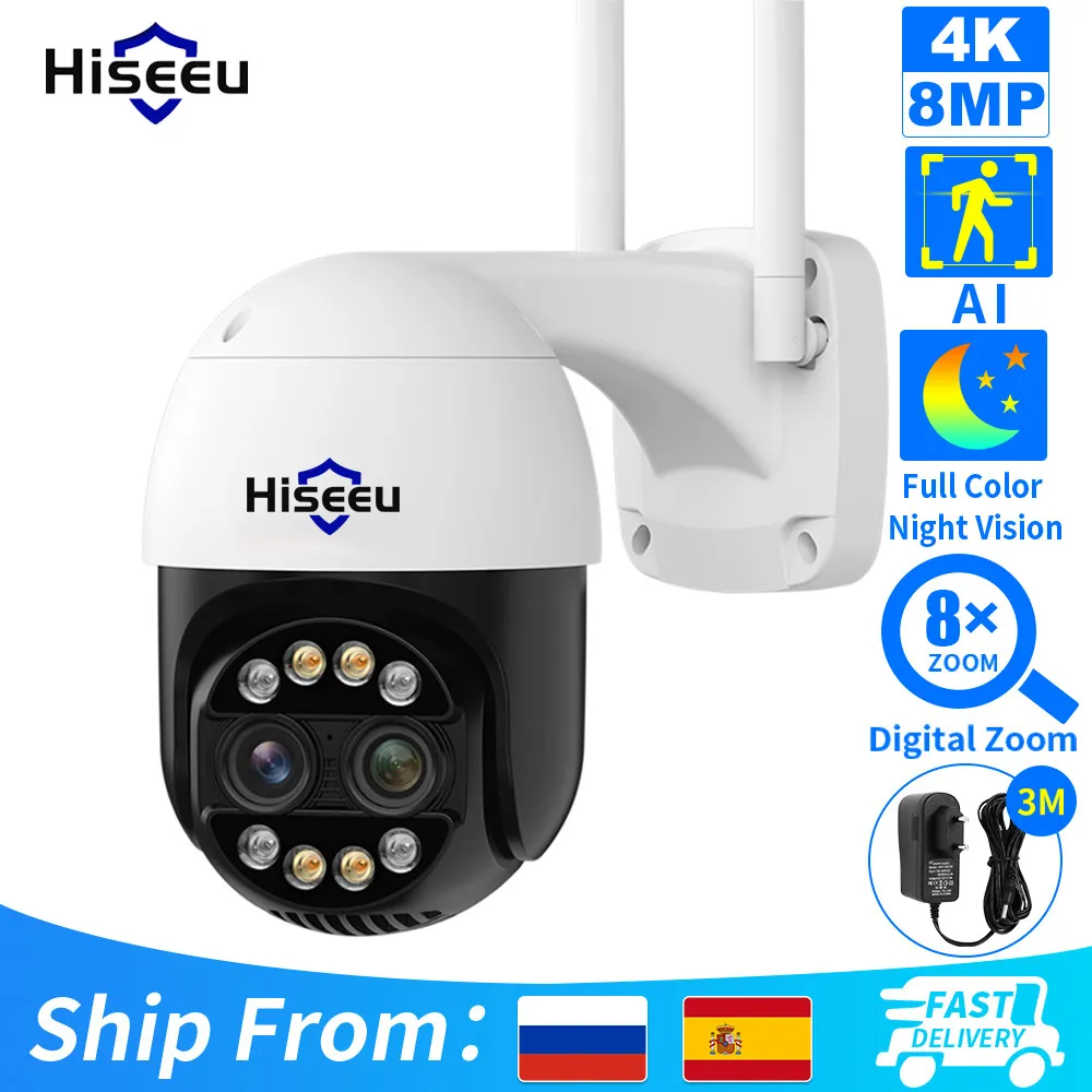 Hiseeu PTZ Wifi 나이트비전 IP 카메라, 실외용 감시 비디오 카베라, 인체 감지, 3.6+12mm 듀얼 렌즈, 4K, 8MP, 8배 줌 title=Hiseeu PTZ Wifi 나이트비전 IP 카메라, 실외용 감시 비디오 카베라, 인체 감지, 3.6+12mm 듀얼 렌즈, 4K, 8MP, 8배 줌 