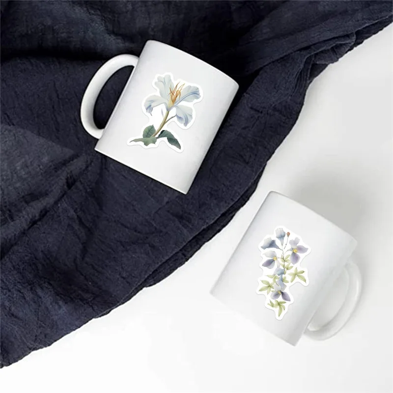 신선한 수채화 꽃 PVC 스티커, 미적 다채로운 장식, 스크랩북 문구, 어린이 학교 용품, 10 개, 30 개, 50 개