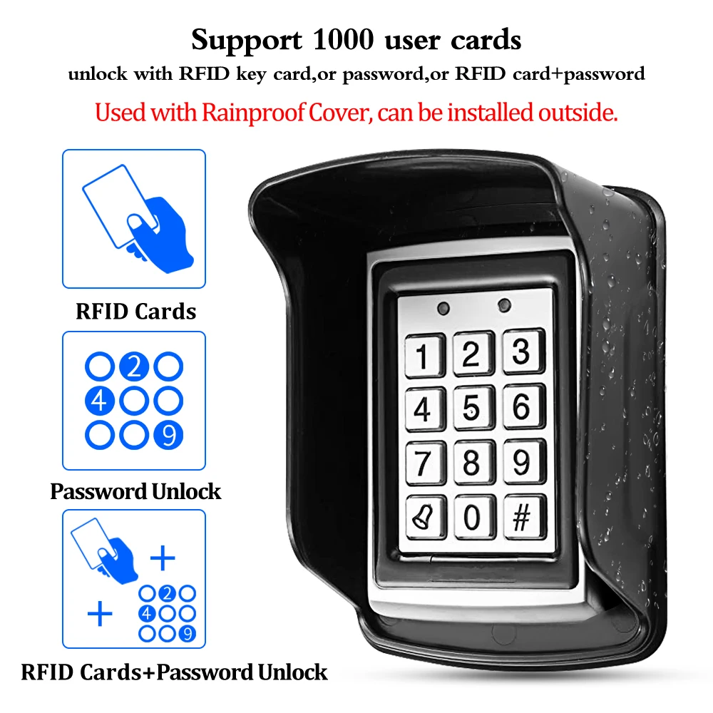 RFID 금속 액세스 제어 키패드 방수 방수 커버 야외 도어 오프너 전자 잠금 시스템, 10 개, EM4100 열쇠 고리