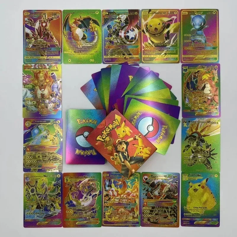 포켓몬 카드 골드 실버 블랙 컬러 멀티 플래시 Vmax GX 영어 스페인어 레어 컬렉션 배틀 트레이너 카드, 어린이 장난감 선물