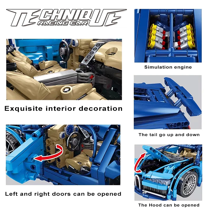 창의적인 기술 버가티 스포츠 레이싱 카 빌딩 블록, 람보르기니 MOC 모델, 브릭 조립 차량, 어린이용 장난감 선물