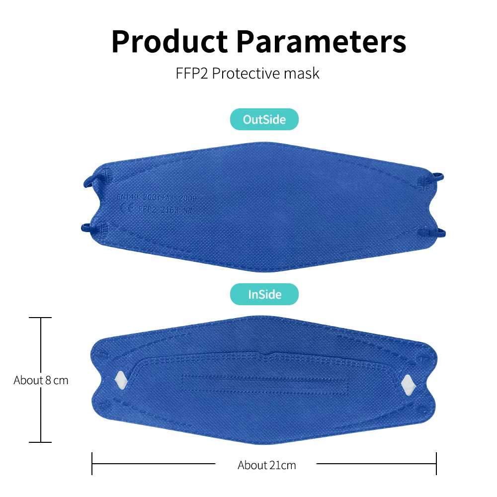 FFP2 마스크 4 겹 KN95 피쉬 마스크, 한국 안경 FPP2 마스크 인증 FFP2 마스크 CE 인증 마스크 FFPP2 FP2