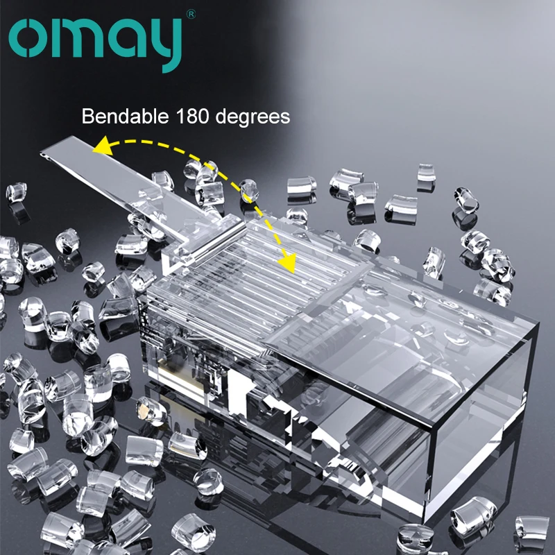 OMAY CAT6 CAT7 CAT5E RJ45 커넥터, 모듈식 플러그 네트워크 UTP 통과, 이더넷 케이블용 8P8C 크림프 엔드, 3/50μ