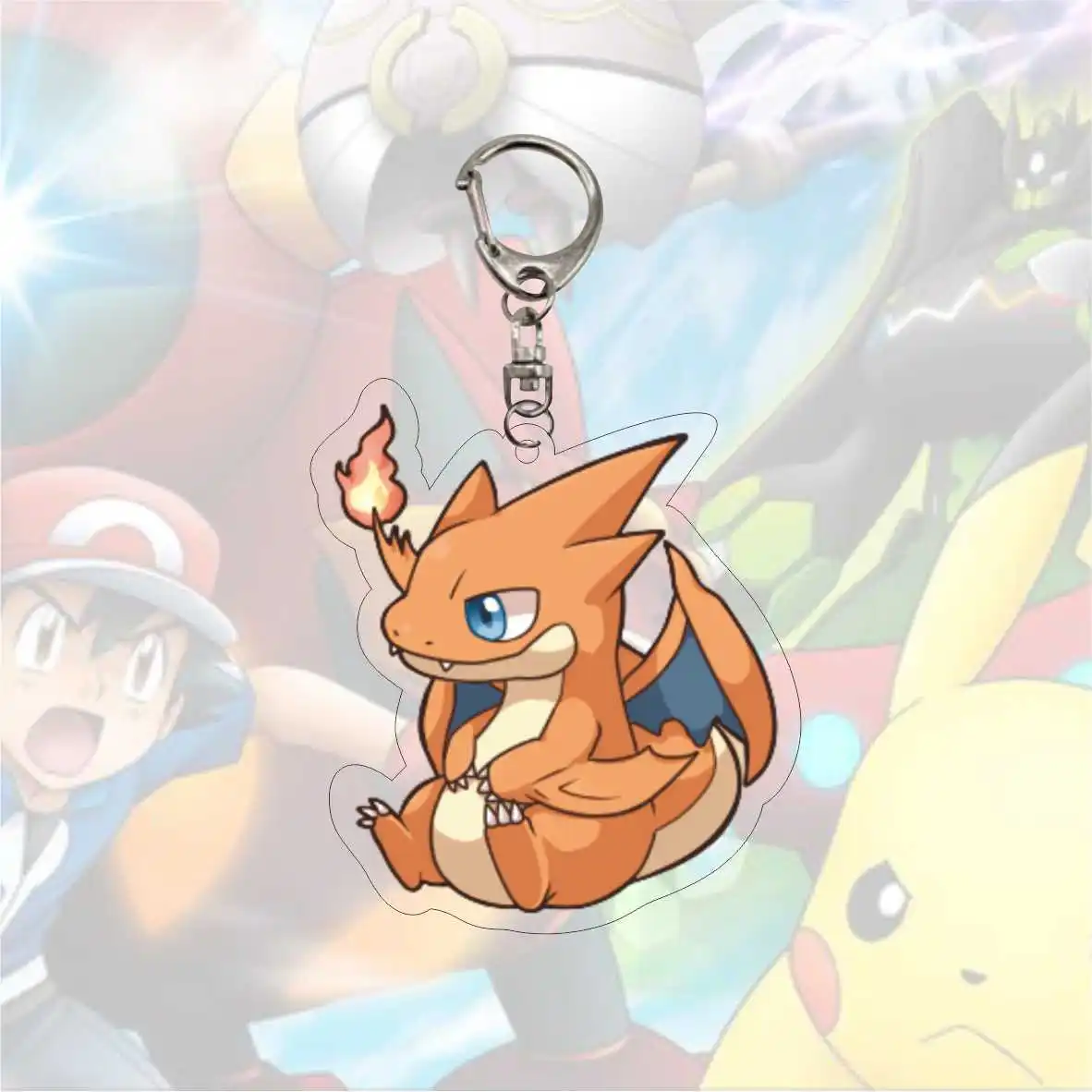 포켓몬 만화 애니메이션 키체인, 피카츄 아크릴 양면 투명 키체인, 반지 키링, 쥬얼리 액세서리, 어린이 선물