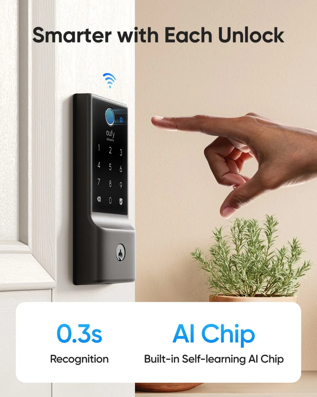 Eufy 보안 스마트 잠금 장치, C220 지문 키리스 엔트리 문짝 잠금 장치, 와이파이 앱 내장, 리모컨 전면 문짝 스마트 잠금 장치