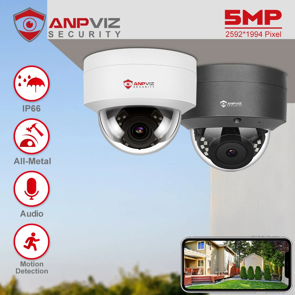 Anpviz 야외 POE 돔 보안 보호 IP 카메라, 내장 마이크, IP66 IR 30m CCTV 비디오 카메라, H.265 Danale 앱 P2P, 5MP title=Anpviz 야외 POE 돔 보안 보호 IP 카메라, 내장 마이크, IP66 IR 30m CCTV 비디오 카메라, H.265 Danale 앱 P2P, 5MP 