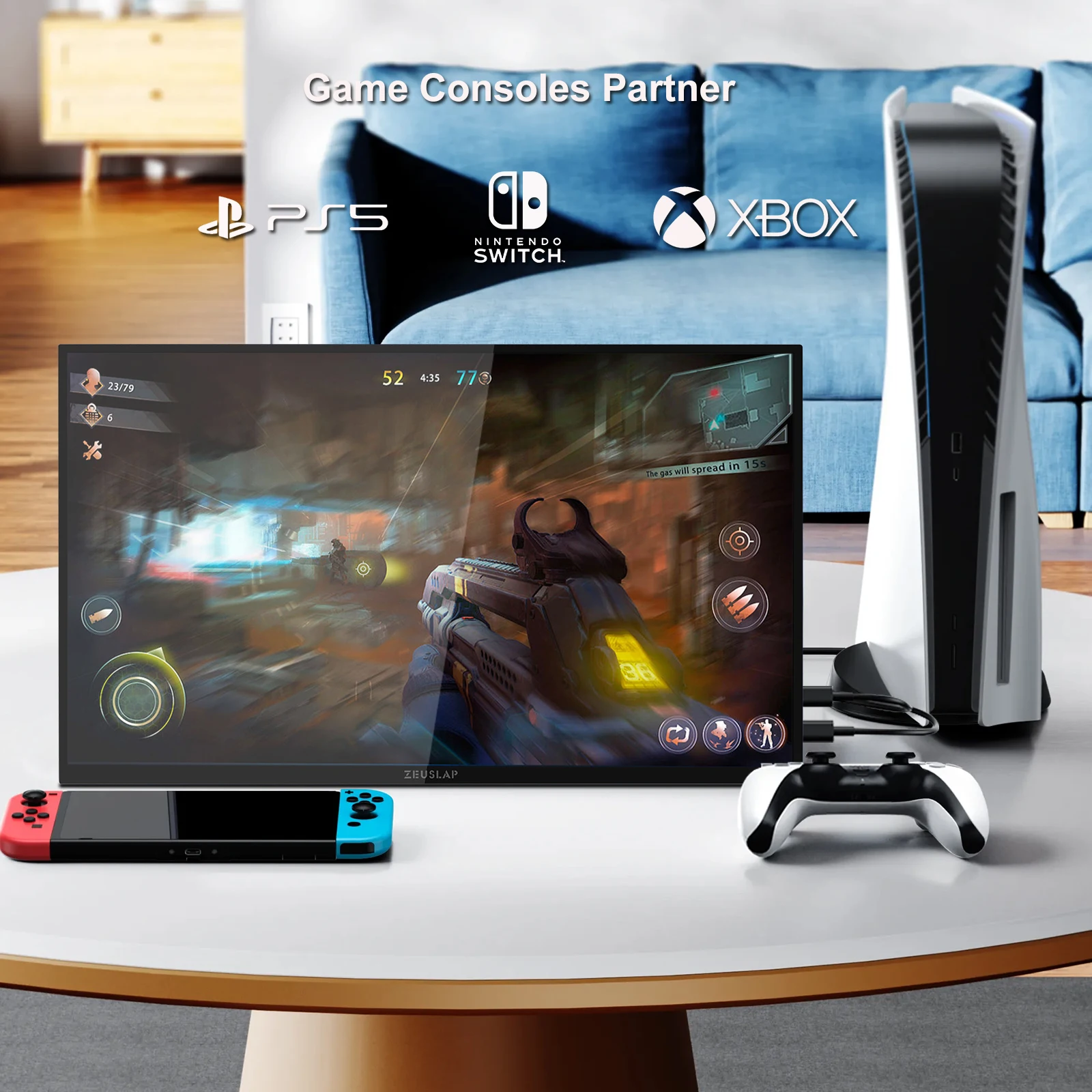 ZEUSLAP 스마트 휴대용 모니터, 미니 PC 노트북 휴대폰 Xbox PS4 PS5 스위치용, 구글 TV 터치 스크린 디스플레이, Z18TV PRO, 18.5 인치