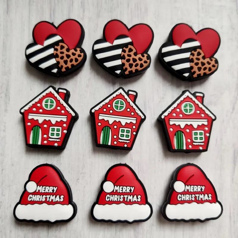 크리스마스 실리콘 초점 비즈 BPA 프리 실리콘 아기 DIY 젖꼭지 체인 클립 비즈, 신생아 장난감 보석 액세서리, 10 개