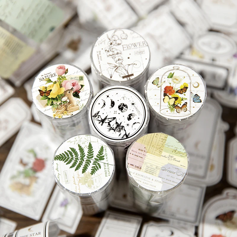 Yoofun 레트로 천연 식물 꽃 티켓 스티커 테이프, 빈티지 스크랩북 장식, 마스킹 테이프 스티커, 7.5x200cm