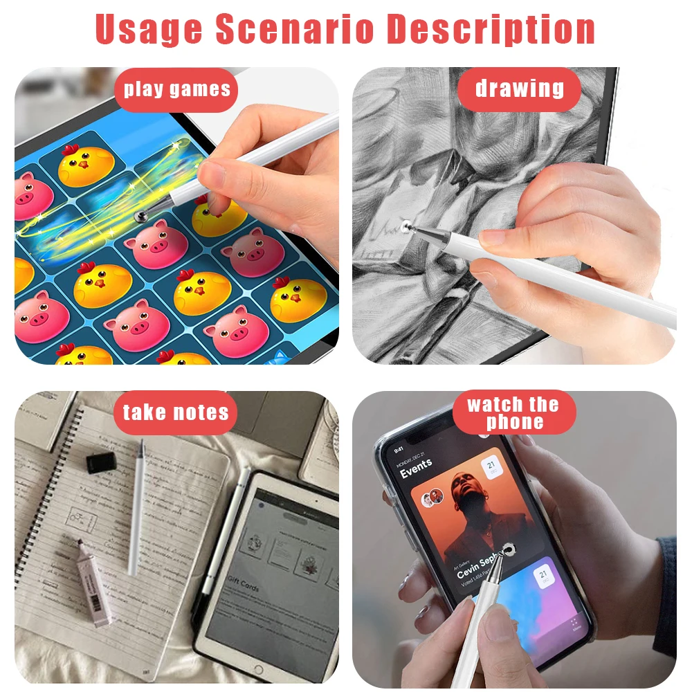 휴대폰 태블릿용 스타일러스 펜, 정전식 터치 펜슬, 아이폰, 삼성, 범용 안드로이드 폰 드로잉 스크린 펜슬, 2 in 1