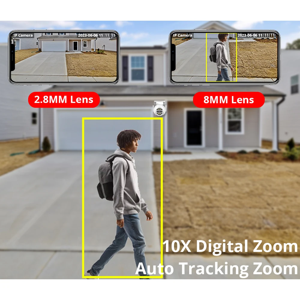 IP 카메라 야외 감시 보안 CCTV 비디오 CamHipro Camara, 와이파이 PTZ 8MP, 4K 듀얼 렌즈, 2.8mm, 8mm, 10x 디지털 줌, 4MP, 2K