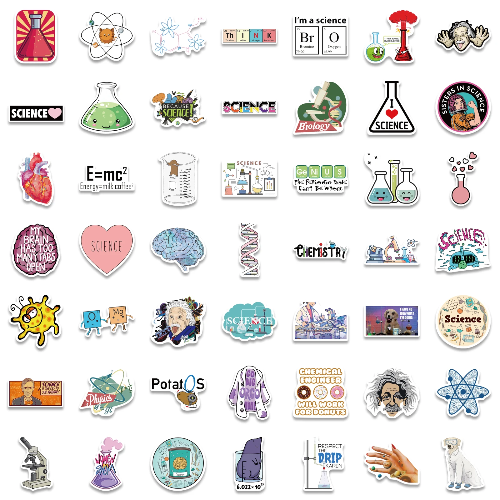 과학 실험실 화학 스티커, 재미있는 스티커, DIY 노트북 여행 가방 노트북 오토바이 자동차 데칼 장난감, 어린이, 50 PCs, 100PCs