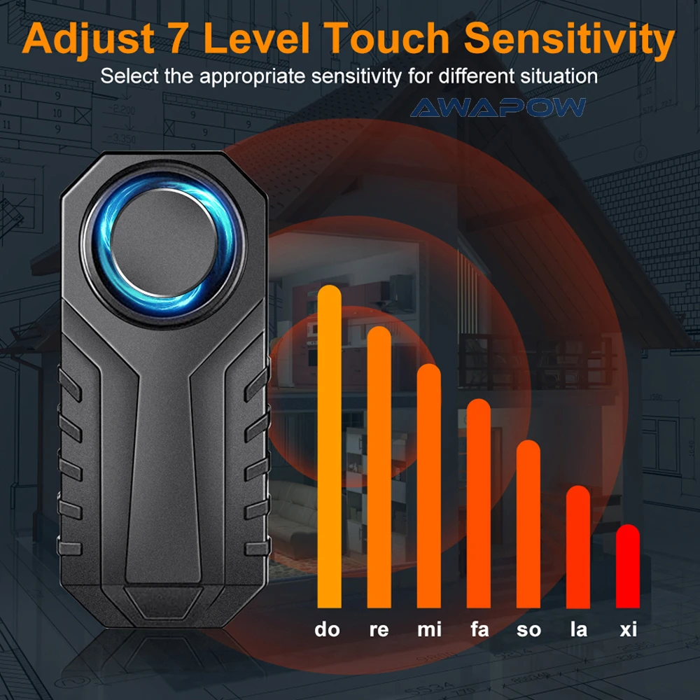 Awapow 무선 방수 오토바이 전기 자전거 분실 방지 알람, 원격 보안 도난 진동 감지기