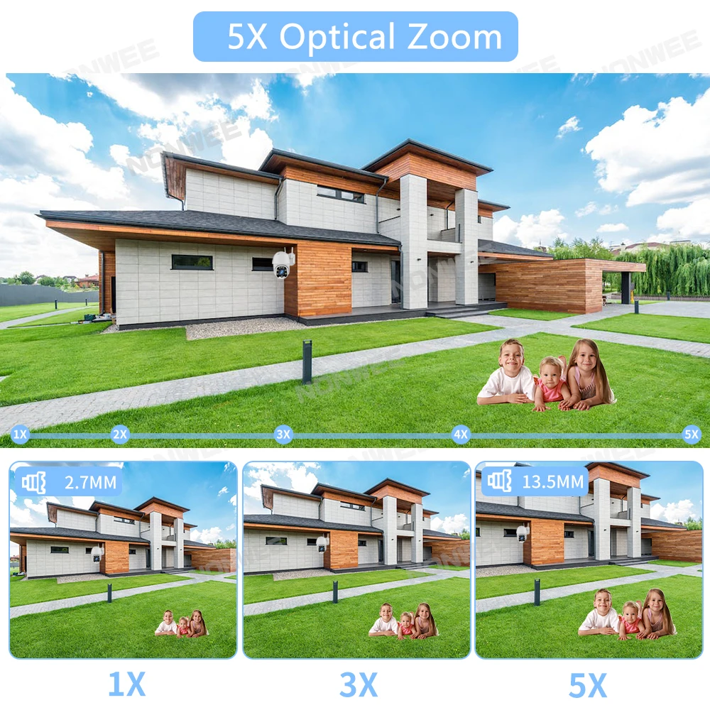 5MP PTZ 무선 감시 카메라 야외 IP 와이파이 보안 보호 CCTV 카메라, 자동 추적 야간 투시경 5x 광학 줌