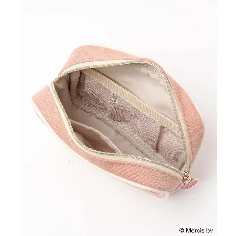 Miffys 딸기 만화 귀여운 핑크 스퀘어 메이크업 보관 가방, 휴대용 자수 패션 캔버스 립스틱 팩 봉제