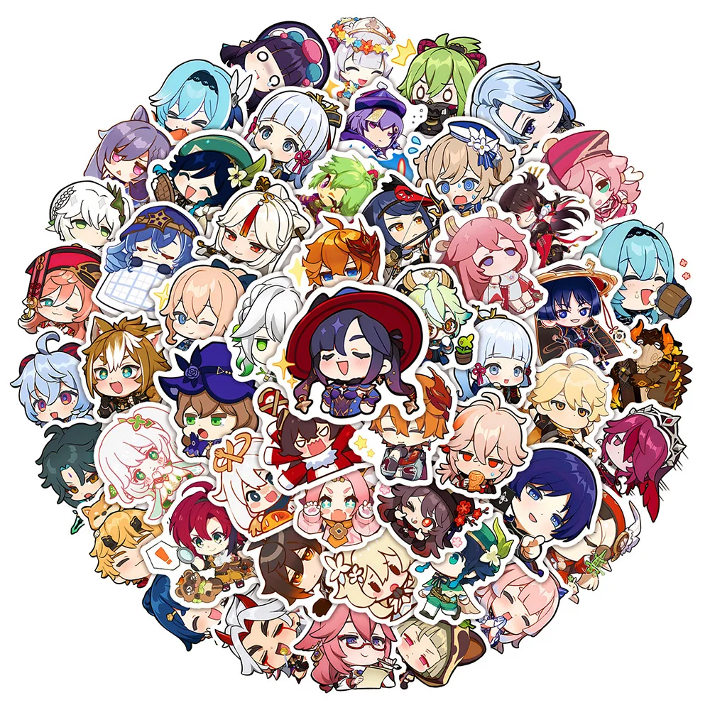 원신 임팩트 스티커 데칼 만화 장식 가방 스크랩북 노트북 전화 문구 아이 스티커 선물, 10/30/100 개