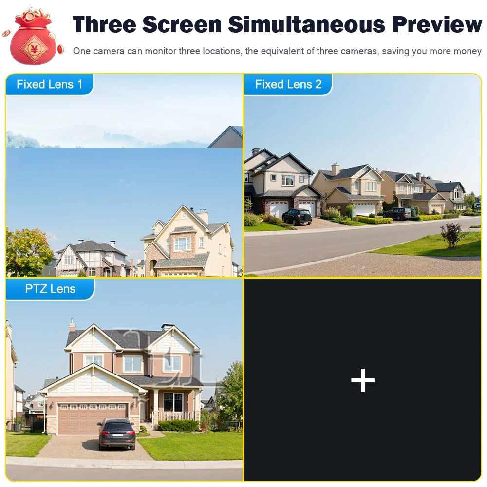 Legendsafe 야외 카메라, 모션 추적 PTZ 4K 비디오 카메라, 3 개 렌즈, 3 개 스크린, 방수 보안 시스템, 12MP, 6K 와이파이 IP