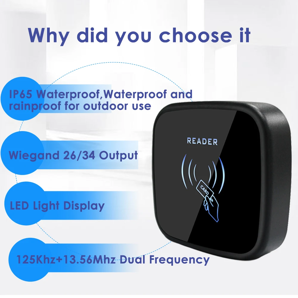 장거리 RFID 카드 판독기 125KHZ 13.56KHZ Wiegand26 근접 RFID 카드 액세스 제어 판독기 Wiegand26 출력 IP68 방수