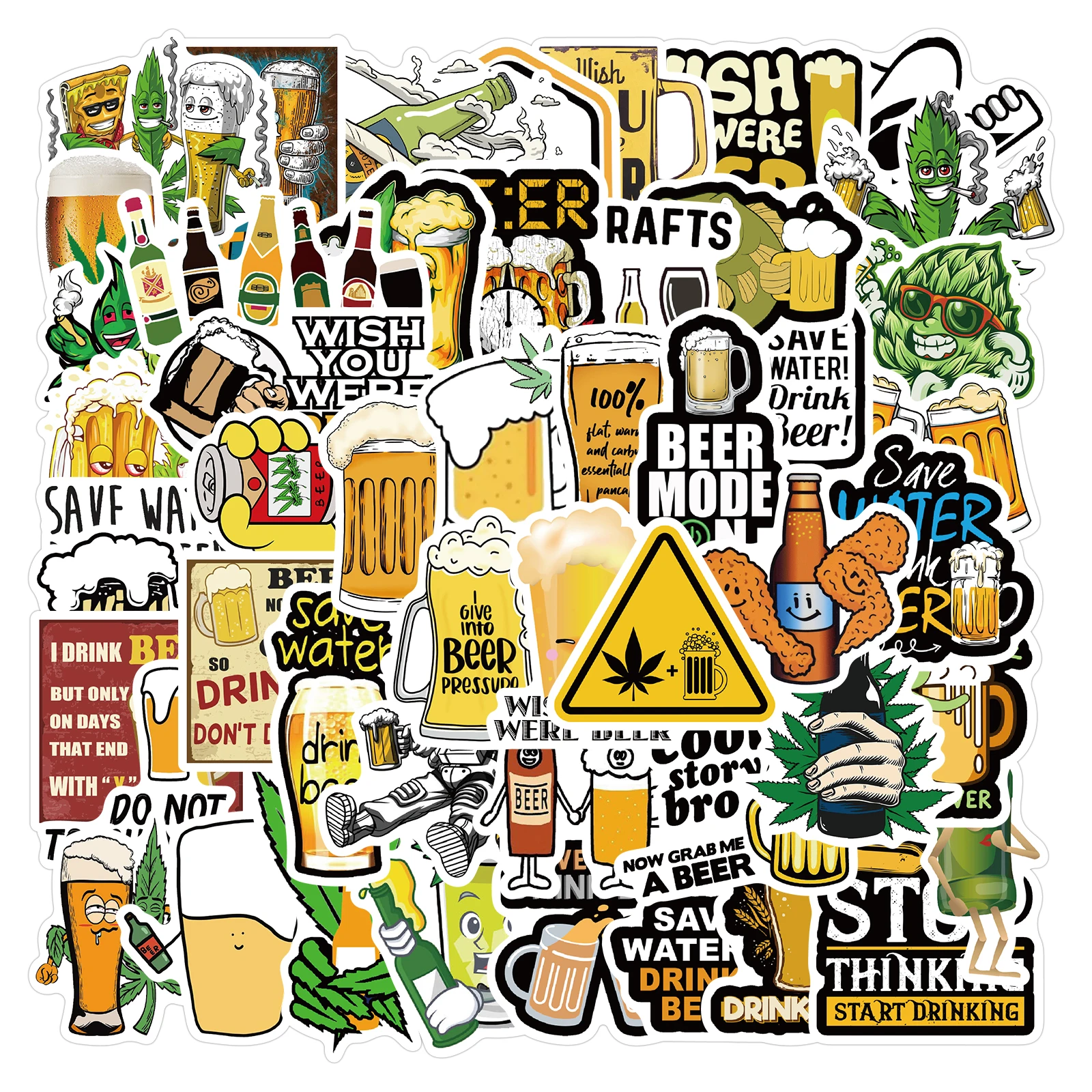 재미있는 맥주 스티커 비닐 Vsco 미적 스티커, 물병 방수 스티커, 어린이 소녀용, 50 개