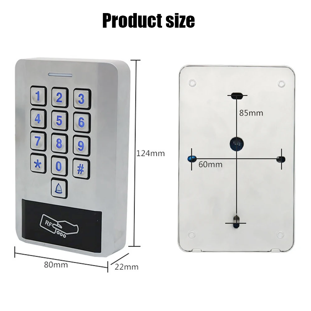 125KHZ RFID 암호 키패드 액세스 제어 백라이트 방수 IP68 금속 도어 독립형 액세스 제어, 6000 사용자 WG 26 입력