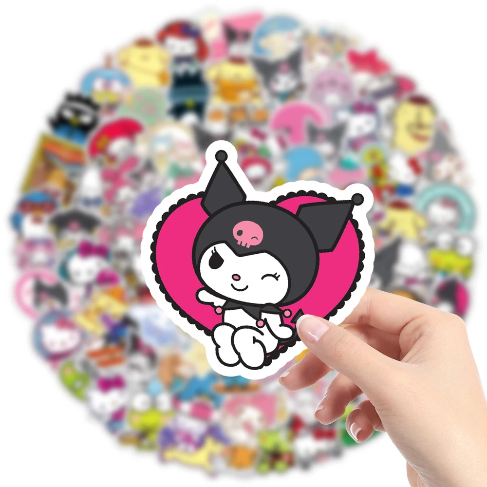 귀여운 산리오 애니메이션 스티커, 헬로 키티 쿠로미 마이 멜로디 만화 데칼, 방수 귀여운 어린이 장식 스티커, 10 개, 30 개, 50 개, 100 개
