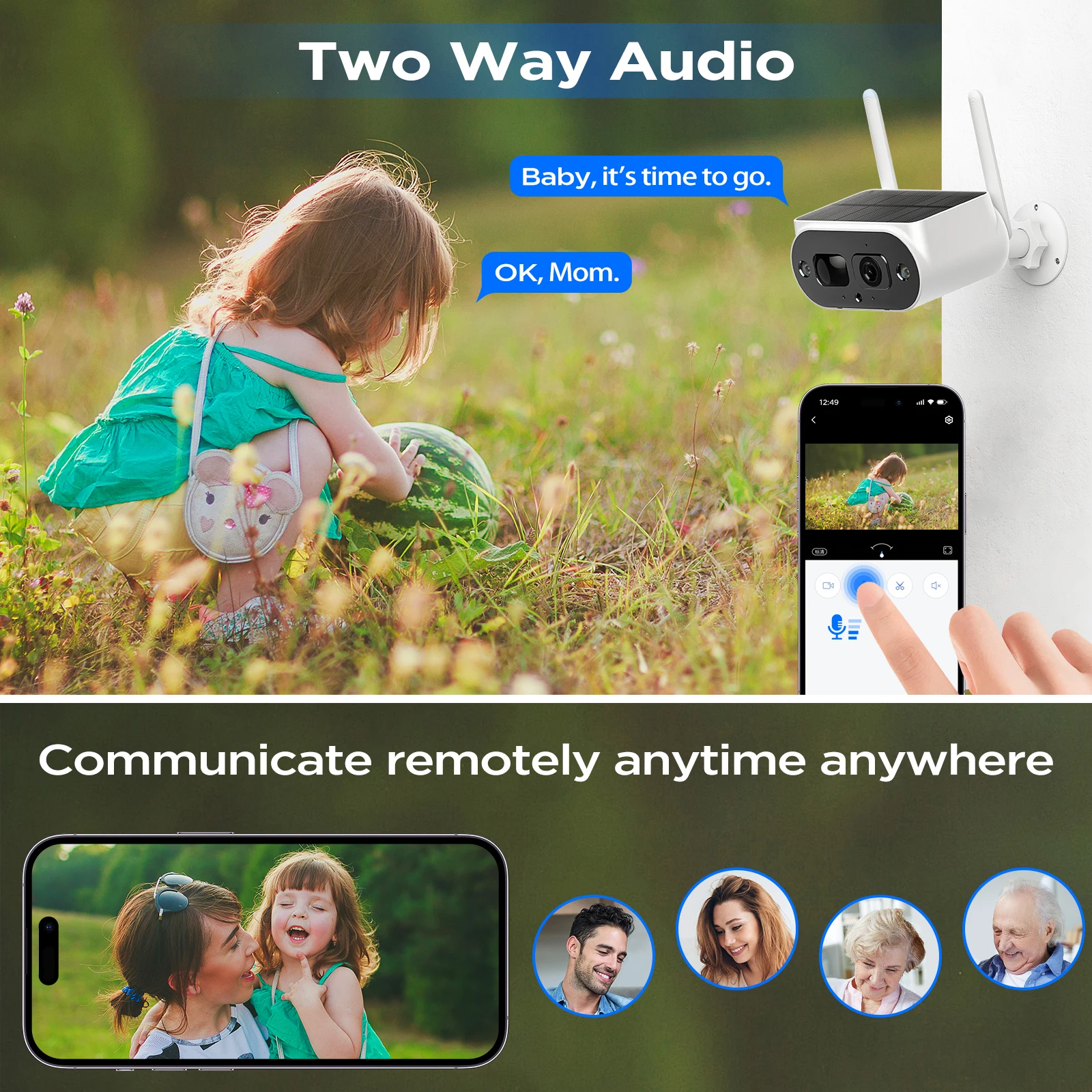 4MP 와이파이 태양광 카메라 8000mAh 충전식 배터리 PIR 감지 야외 감시 태양광 구동 카메라 보안 보호